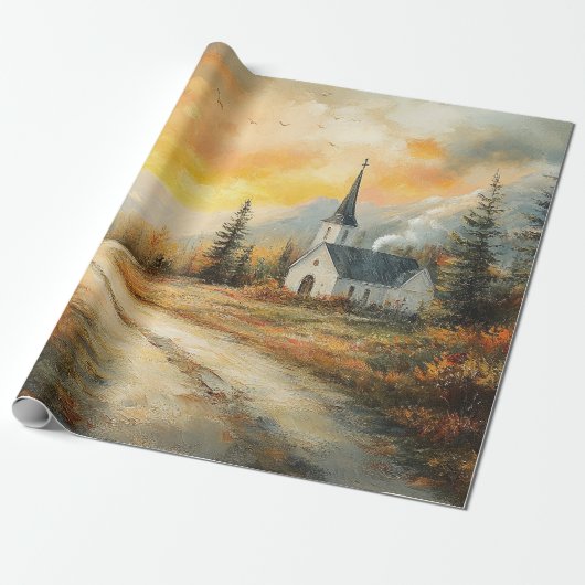 秋素朴の教会の水の色の絵を描デコペ ラッピングペーパー (アンロールド)