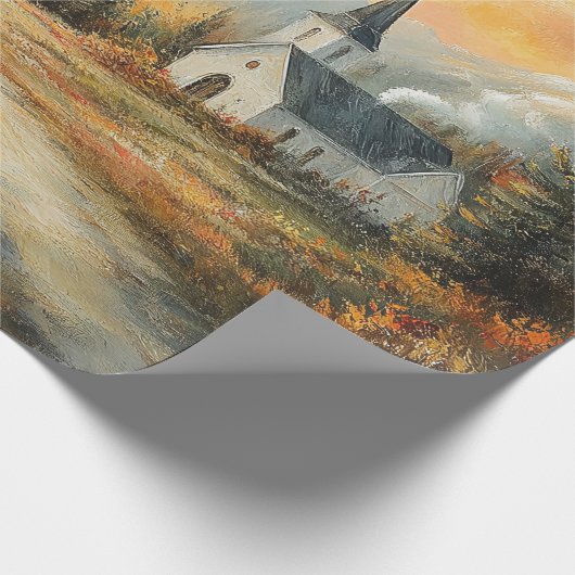 秋素朴の教会の水の色の絵を描デコペ ラッピングペーパー (角)