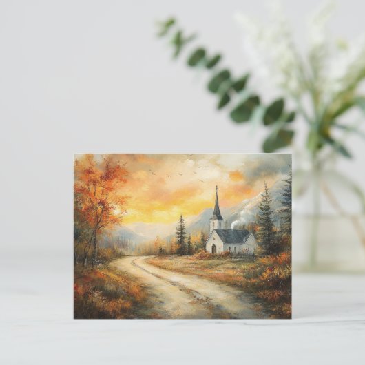 秋素朴の教会の水の色絵を描の ポストカード (スタンド正面)