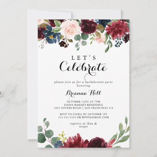 秋素朴の書道は祝パーティー 招待状 (正面)