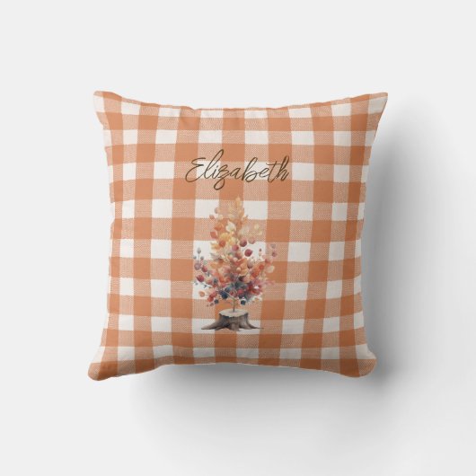 秋素朴の木のガパーソナライズされたンガム クッション (裏面)