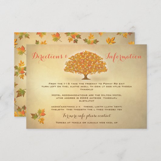 秋素朴の木のラ結婚イフの情報カード エンクロージャーカード (正面/裏面)