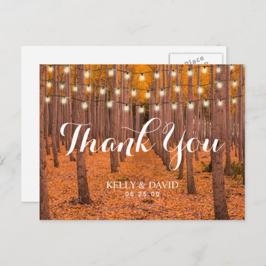 秋素朴の森秋の結婚式ありがとう ポストカード (正面/裏面)