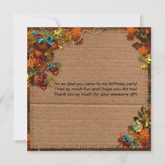 秋素朴の花とアクーズオンダンボーフェイクド サンキューカード (裏面)