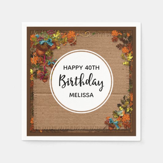 秋素朴の花とアクーズオンダンボーフェイクド スタンダードカクテルナプキン (正面)