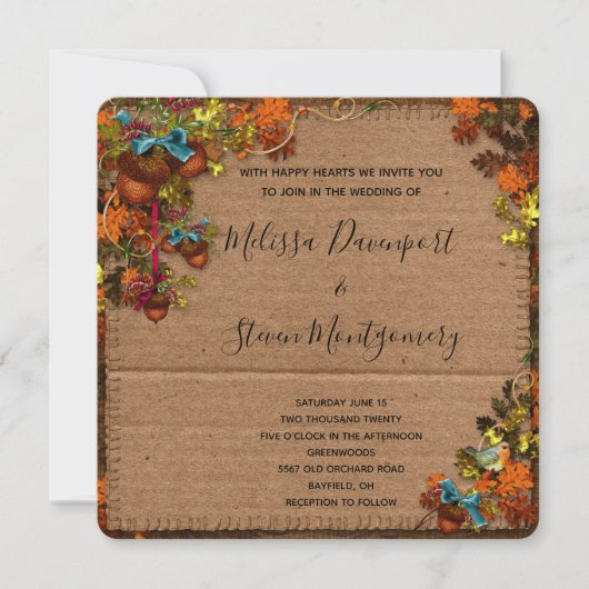 秋素朴の花とアクーズオンダンボーフェイクド 招待状 (正面)