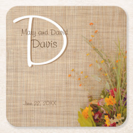 秋素朴の花結婚のコースター スクエアペーパーコースター