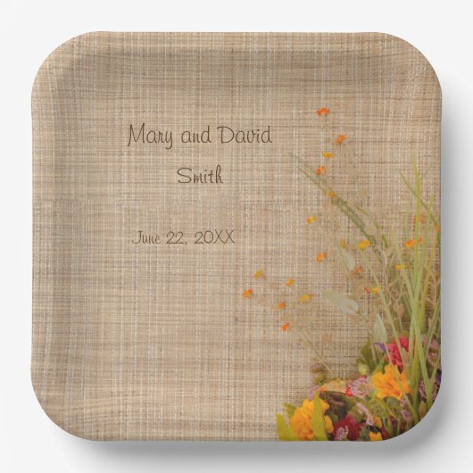 秋素朴の花結婚の紙プレート ペーパープレート (正面)