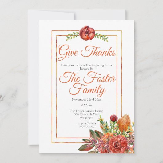 秋素朴の葉感謝祭ディナー 招待状 (正面)