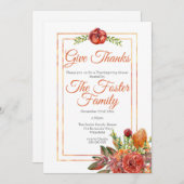 秋素朴の葉感謝祭ディナー 招待状 (正面/裏面)