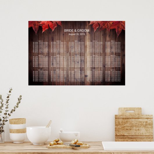 秋素朴の15結婚テーブル座席表 ポスター (キッチン)