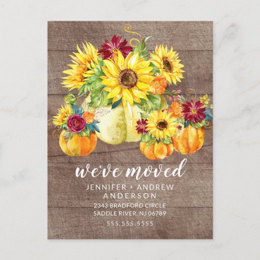 秋素朴ひまわりカボチャ移動告知 案内ポストカード (正面)
