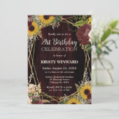 秋素朴ひまわり木枠21歳の誕生日 招待状 (スタンド正面)