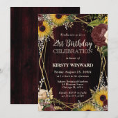 秋素朴ひまわり木枠21歳の誕生日 招待状 (正面/裏面)