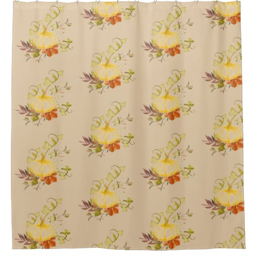 秋素朴イエローベージュと金ゴールド秋 シャワーカーテン (正面)