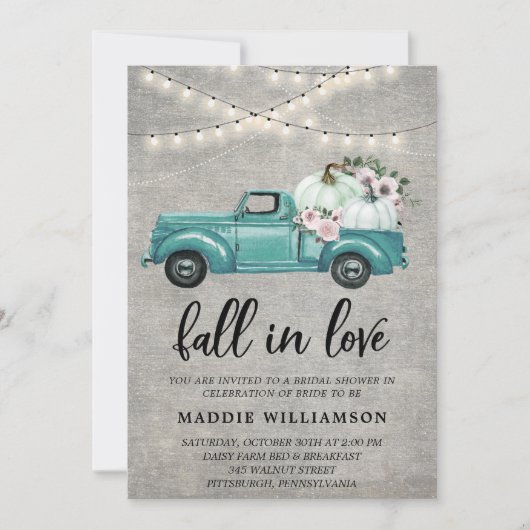 秋素朴インラブカボチャフローラブライダルシャワー 招待状 (正面)