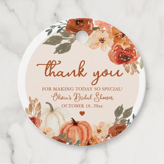 秋素朴インラブパンプキンオータムブライダルシャワー フェイバータグ (正面)