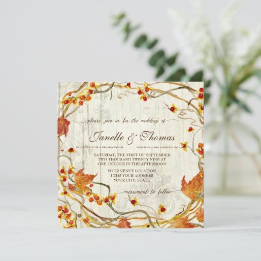 秋素朴ウかわいらしィード結婚ウエレガントッズ 招待状 (スタンド正面)