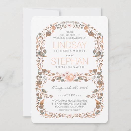 秋素朴ウッドランドガーデンヴィンテージウェディング 招待状 (正面)