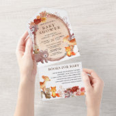 秋素朴ウッドランドフォレストアニマルズベビーシャワー オールインワン招待状 (貼ってはがせる)