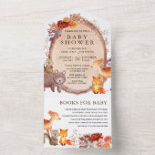 秋素朴ウッドランドフォレストアニマルズベビーシャワー オールインワン招待状 (内側)