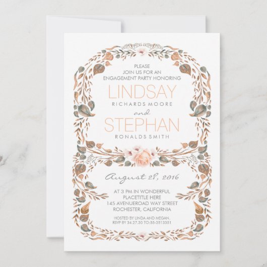 秋素朴ウッドランドヴィンテージ婚約パーティ 招待状 (正面)