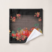 秋素朴オレンジカボチャかわいい木風呂タオル バスタオルセット (ウォッシュタオル)