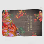 秋素朴オレンジカボチャかわいい木 ゴルフタオル (横)