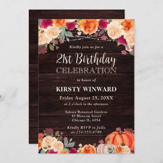 秋素朴オレンジカボチャフローラ21歳 招待状 (正面/裏面)