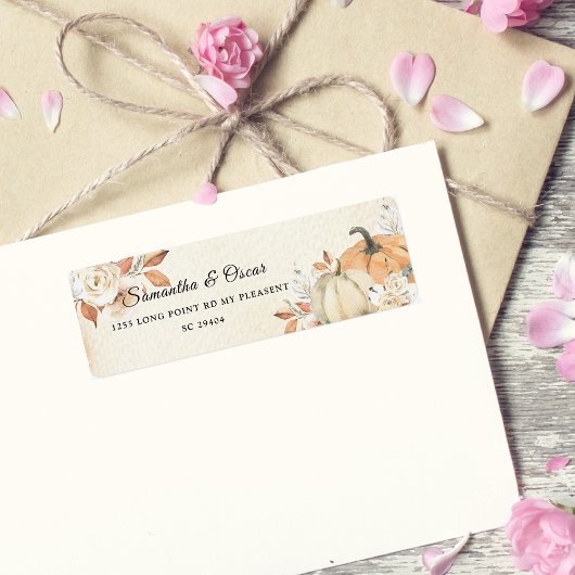 秋素朴オレンジカボチャ&フラワーズ ラベル