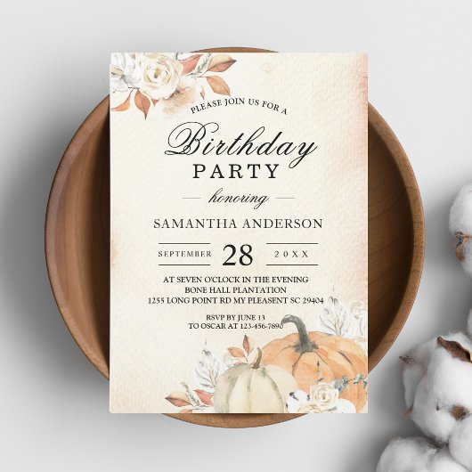 秋素朴オレンジカボチャ&フラワーズ 招待状