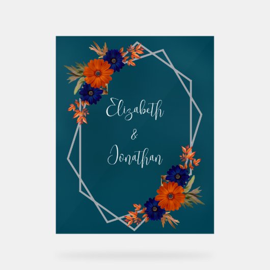 秋素朴オレンジネイビーブルーフローラ結婚ズ アクリルサイン (正面)