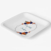 秋素朴オレンジネイビーブルーフローラ結婚ズ ペーパープレート (傾斜あり)