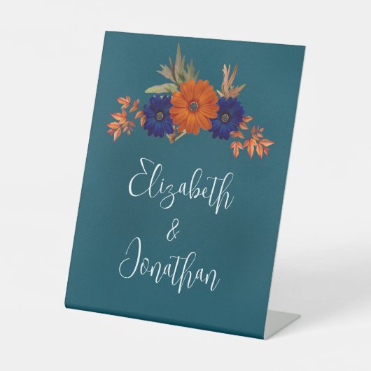 秋素朴オレンジネイビーブルーフローラ結婚ズ 台座サイン (正面)