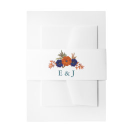 秋素朴オレンジネイビーブルーフローラ結婚ズ 招待状ベリーバンド