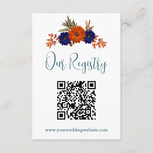秋素朴オレンジブルーフローラ結婚ズレジストリ エンクロージャーカード (正面)