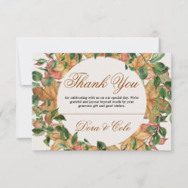 秋素朴オレンジ緑の水の色結婚の サンキューカード