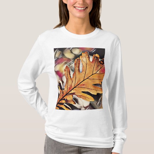 秋素朴オークの葉オレンジ色の茶色の黄色 Tシャツ (正面)