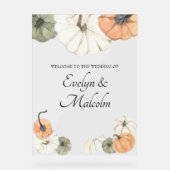 秋素朴オータムホワイトオレンジカボチャ結婚ンス アクリルサイン (正面)