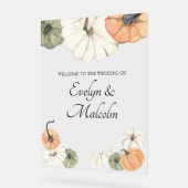 秋素朴オータムホワイトオレンジカボチャ結婚ンス アクリルサイン (傾斜)