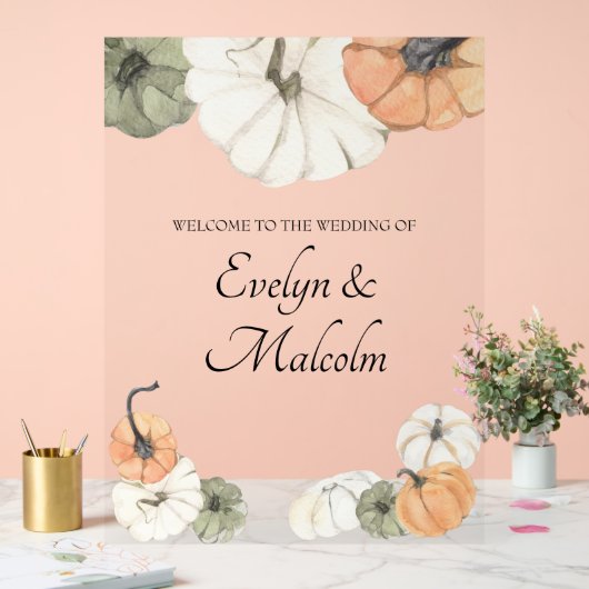 秋素朴オータムホワイトオレンジカボチャ結婚ンス アクリルサイン (ウェディング)