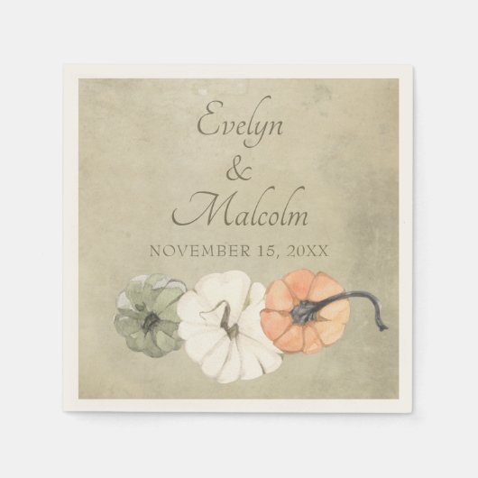 秋素朴オータムホワイトオレンジカボチャ結婚ンス スタンダードカクテルナプキン (正面)