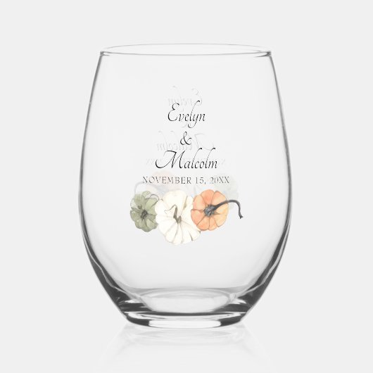 秋素朴オータムホワイトオレンジカボチャ結婚ンス ステムなしワイングラス (裏面)