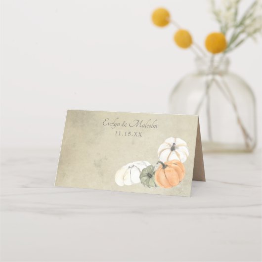 秋素朴オータムホワイトオレンジカボチャ結婚ンス プレイスカード (裏面)