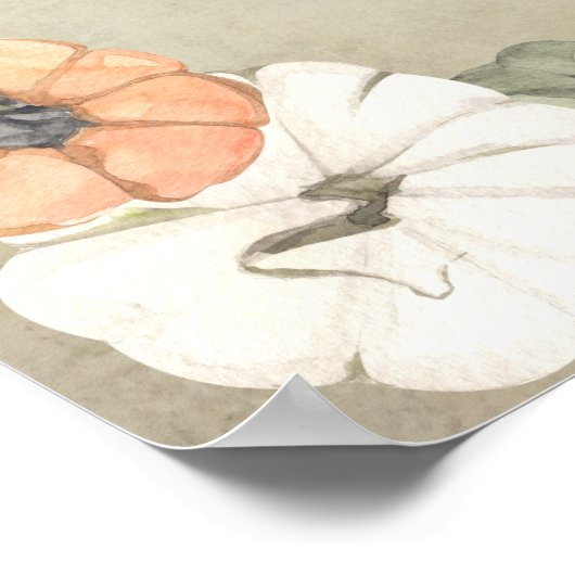 秋素朴オータムホワイトオレンジカボチャ結婚ンス ポスター (角)