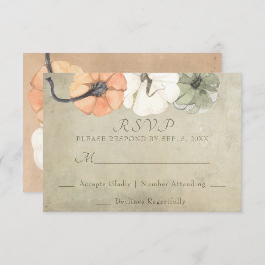 秋素朴オータムホワイトオレンジカボチャ結婚ンス 出欠カード (正面/裏面)