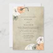 秋素朴オータムホワイトオレンジカボチャ結婚ンス 招待状 (正面)