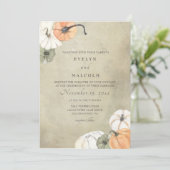 秋素朴オータムホワイトオレンジカボチャ結婚ンス 招待状 (スタンド正面)