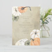 秋素朴オータムホワイトオレンジカボチャ結婚ンス 招待状 (スタンド正面)