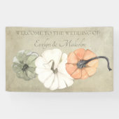 秋素朴オータムホワイトオレンジカボチャ結婚ンス 横断幕 (横)